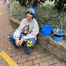 网络图美式复古小雏菊刺绣男夏季潮牌情侣阔腿裤子，男装休闲裤，星座716-3