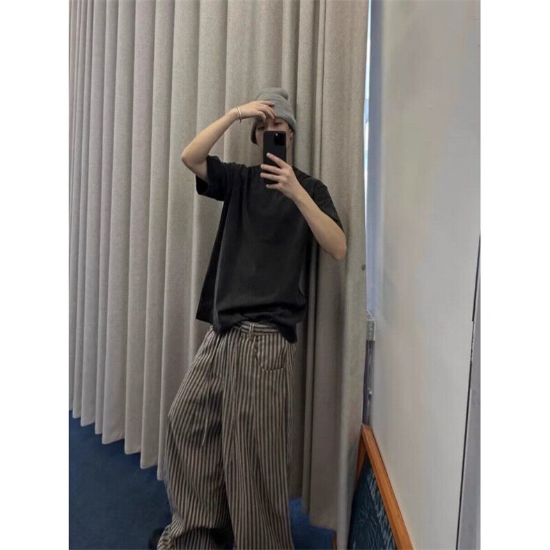 宽松慵懒黑白条纹棉麻阔腿裤松弛感复古休闲直筒拖地裤子XRG113,男装休闲裤,星座1116A（原606A-3）