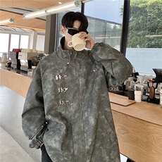 1美式复古飞机扣可拆卸胸针PU皮大码M-5XL夹克男JK77768P105控148，男装夹克，星座226-2
