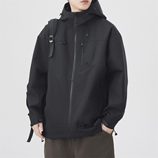 中性风户外夹克男连帽纯色上衣冲锋衣外套DSA157B-JK7870-P65，男装夹克，电商A157B