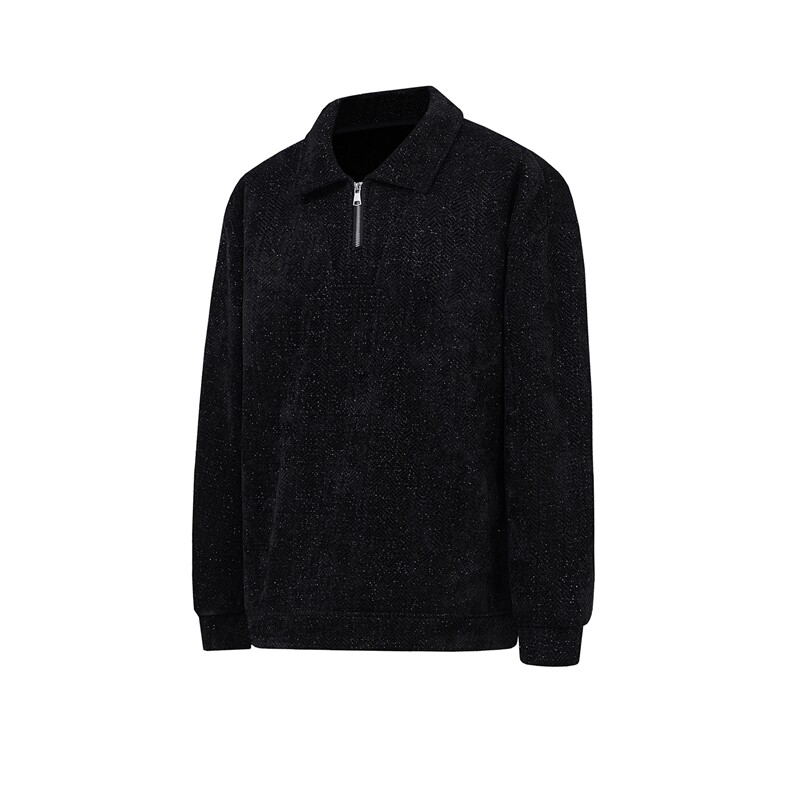 雪尼尔满天星半拉链翻领卫衣大码高级Polo衫外套LW610特P50加绒60,男装Polo衫,电商B215
