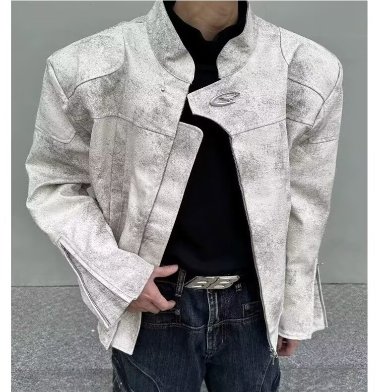 原宿新款文艺百搭简约气质时尚流行潮流小众高级感立领机车皮衣图片