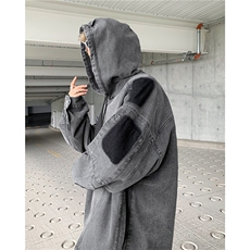 欧美hiphop外套男潮高级拼接连帽牛仔卫衣美式复古外套W5904-P75，男装卫衣，星座412-2