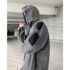 欧美hiphop外套男潮高级拼接连帽牛仔卫衣美式复古外套W5904-P75图片