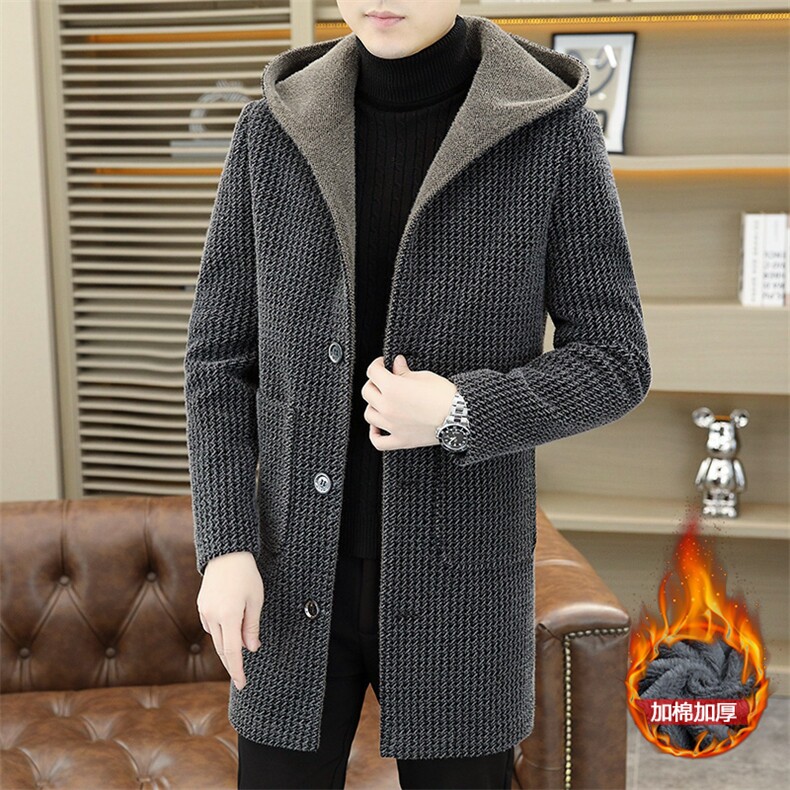 秋冬外套男士金貂绒毛呢大衣连帽韩版中长款加棉加厚毛呢S2355，男装毛呢大衣，星座310B-3