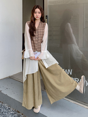 慵懒风法式时尚套装长款夏季宽松衬衫文艺上衣春秋显瘦气质休闲，女装套装/套裙，浙宝305