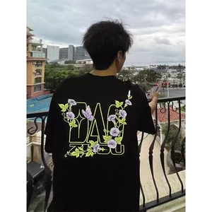 万针全刺绣工艺抖音得物高品质260克重磅纯棉双纱美式高街短袖T恤图片