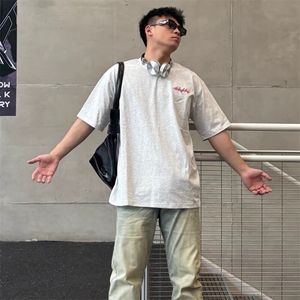 万针全刺绣工艺抖音得物高品质260克重磅纯棉双纱美式高街短袖T恤图片