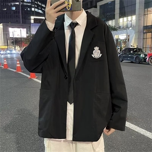 学院风休闲男DK制服徽章短袖情侣装夏秋季薄款西服外套XI01/P50图片