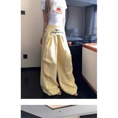 美式复古字母刺绣休闲条纹阔腿裤女夏季绑带伞兵裤，男装休闲裤，星座506A