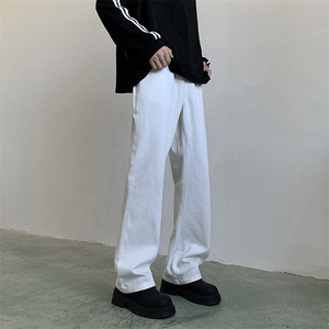 白色牛仔裤男女韩版潮流直筒百搭修身2024秋冬ins长裤RK2171-P35,瓜子脸短发穿搭推荐图片