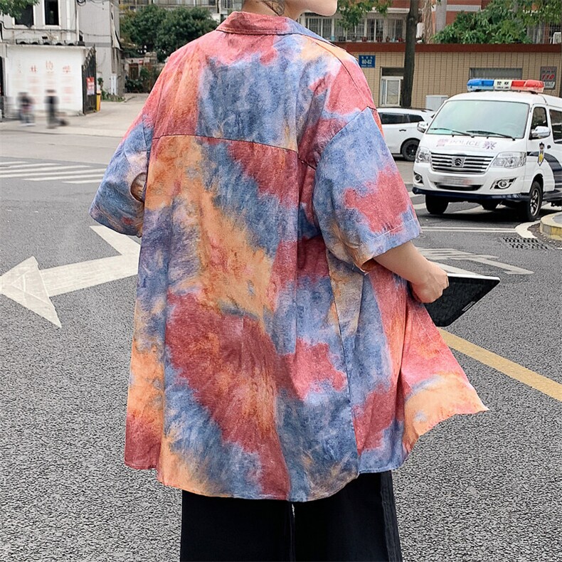 特P29控58夏季冰丝港风男宽松版扎染短袖衬衫CS11,男装T恤,电商B370