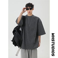 港风美式vibe潮流宽松拼接款圆领半袖T恤男潮XZ213-T008-P35控58，男装T恤，星座213