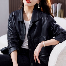黑色宽松休闲百搭小皮衣外套女短款2024新款秋装PU皮夹克上衣，女装皮衣，美沁