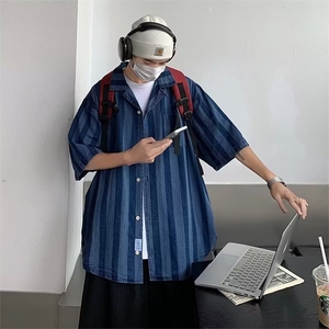 文艺慵懒衬衫百搭潮男夏季短袖青春流行标准新款方领潮流原宿