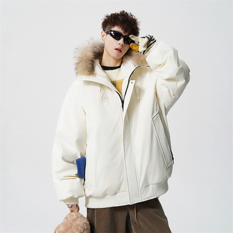 连帽貉子毛高街羽绒服真毛领新标90白鸭绒带SYR2610-P288，男装羽绒服，星座610B-1