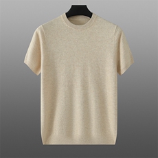 2025年秋季修身型日常圆领常规款短袖时尚百搭，男装T恤，溪贝羊绒