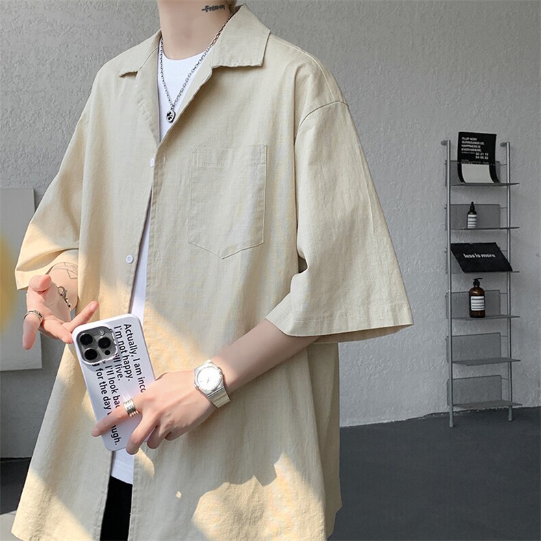 8XL-M亚麻短袖衬衫男夏薄款宽松休闲百搭大码半袖衬衣DC28002P50图片