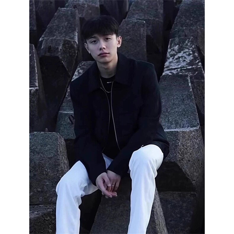 网图有货黑色垫肩行政夹克外套男J707-常规款P50J708垫肩款P55,男装夹克,星座1505