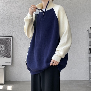 8XL-M半拉链立领毛衣外套男针织衫慵懒拼接插肩袖线衣MY19001P78图片