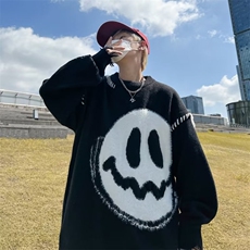 复古慵懒风笑脸毛衣男美式高街设计感小众情侣针织衫M951-P47，男装针织衫/毛衣，星座512-2