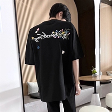万针全刺绣工艺抖音得物高品质260克重磅纯棉双纱美式高街短袖T恤，男装T恤，电商A486
