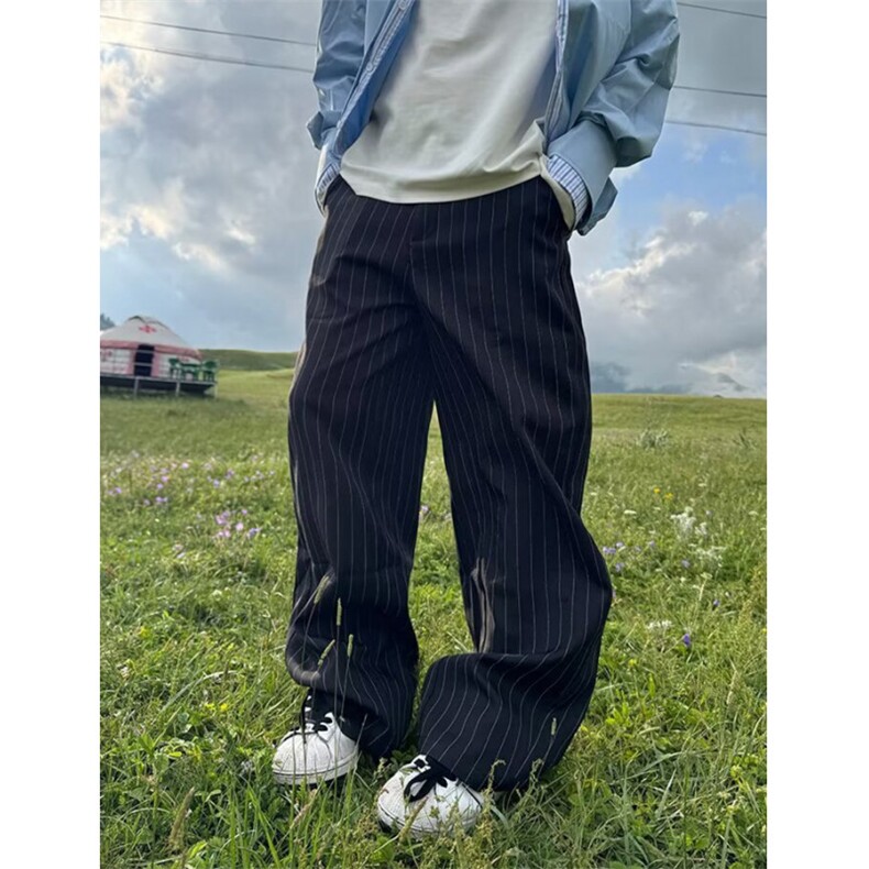 条纹弯刀西裤时尚流行原宿新款ins文艺气质简约百搭KB021,男装西裤,星座1116A（原606A-3）
