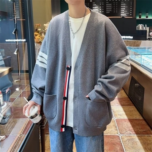 开衫毛衣男慵懒风休闲条纹三条杠针织衫  XM017 P50图片