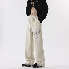 春秋季风绣花休闲长裤绣花宽松版型百搭显高阔腿裤DK955P-35，男装休闲裤，电商A128