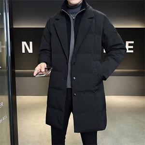 新标90绒有报告 男士翻领中长款假两件羽绒服外套7205-P355图片