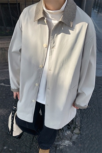 潮流宽松老钱风千鸟格撞色风衣A161-MT-2600-P92图片