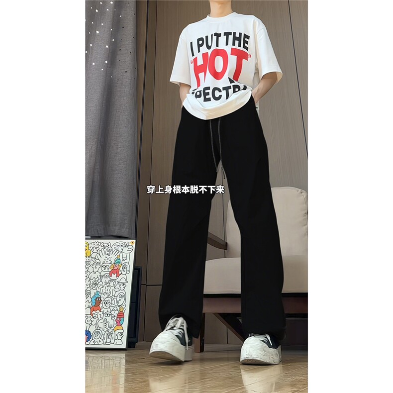 港风细格纹三杠织带褶皱设计大码M-5XL速干休闲裤CK78059P55控88图片