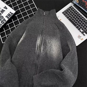 长袖ins日系美式双拉链立领针织开衫外套男简约新款毛衣MZ711-P78图片
