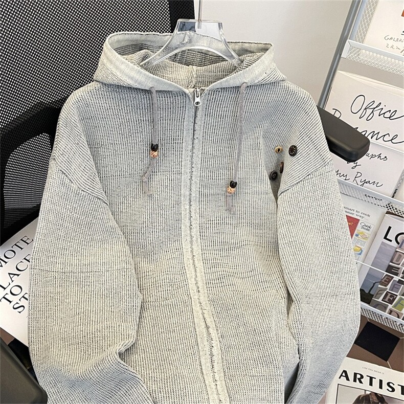 W11055-P55自家图现货春季新款美式复古设计感针织连帽开衫外套,女装短外套,星座1608