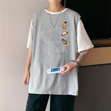 ！港风2023夏季无袖背心男加肥加大码宽松短袖T恤男BX277-P20图片