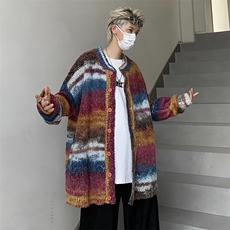新美式复古渐变条纹毛衣男宽松慵懒风小众学生开衫针织MY219-P55，男装针织衫/毛衣，星座1109-3