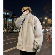 设计感假两件毛呢外套男2024冬季新款情侣宽松夹克W5591-P96，男装夹克，星座412-3