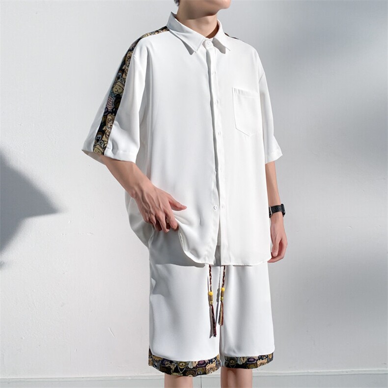 1小熊短袖衬衫男+短裤大码M-5XL套装92%聚酯纤维8%氨纶TZ77058P70,男装牛仔裤,星座226-2