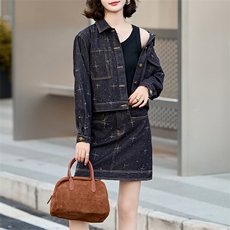 欧货复古设计感牛仔套装裤潮2024秋新款女时髦减龄气质短裙两件套，女装套装/套裙，跑量工厂店