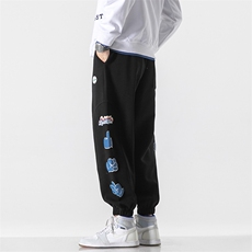 日系2024秋冬新款个性撞色印花束脚运动休闲潮牌裤子2121-45控69，男装休闲裤，星座914-3