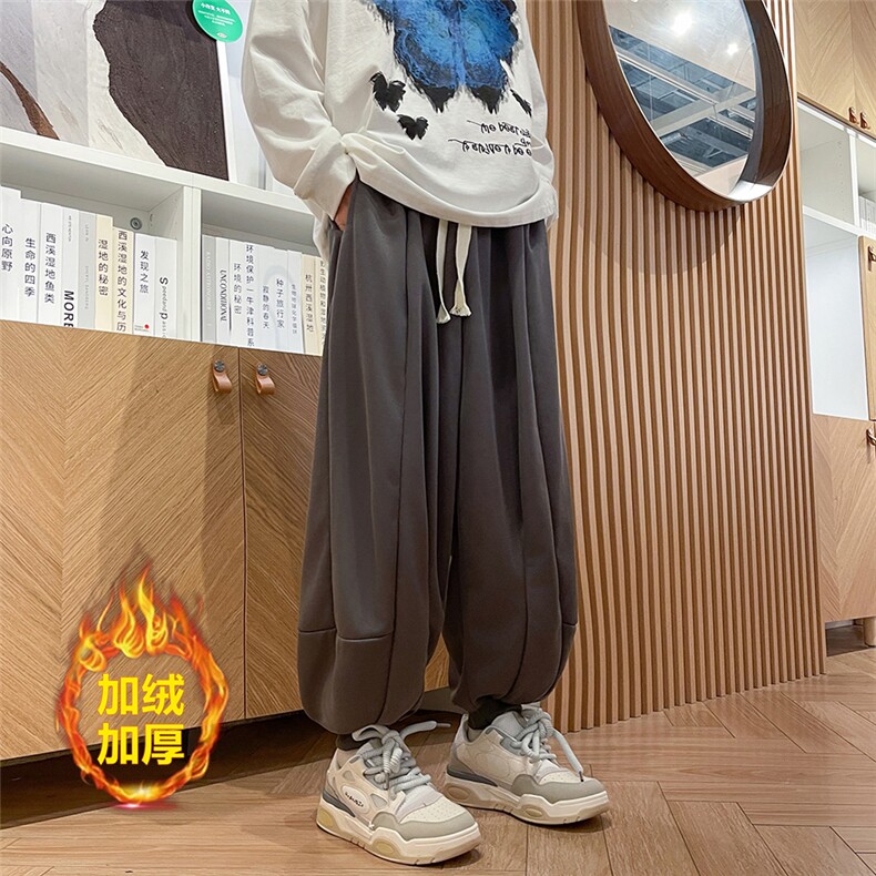 加绒加厚冬男卫裤阔腿宽松束脚裤拼接长裤h769P40加绒P50,男装休闲裤,星座1013-1