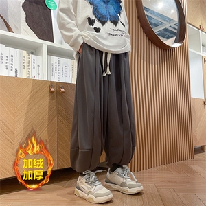 加绒加厚冬男卫裤阔腿宽松束脚裤拼接长裤h769 P40加绒P50图片