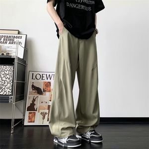 26新款美式褶皱休闲裤高街百搭宽松阔腿裤直筒裤子潮504-K869-P32图片