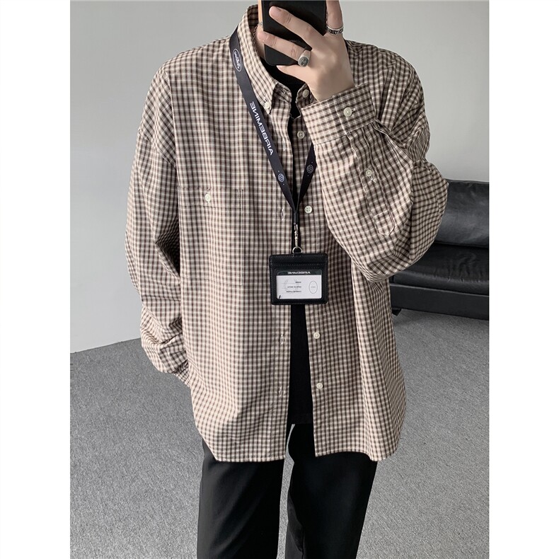 8XL-Mmiu系穿搭复古蓝格子衬衫男宽松纯棉长袖衬衣男CS540-P45,男装衬衫,电商D206-1
