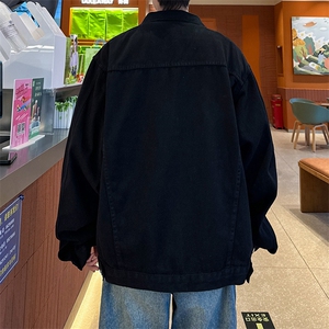 春秋牛仔外套男美式高街痞帅宽松夹克潮牌水洗设计感翻领上衣图片