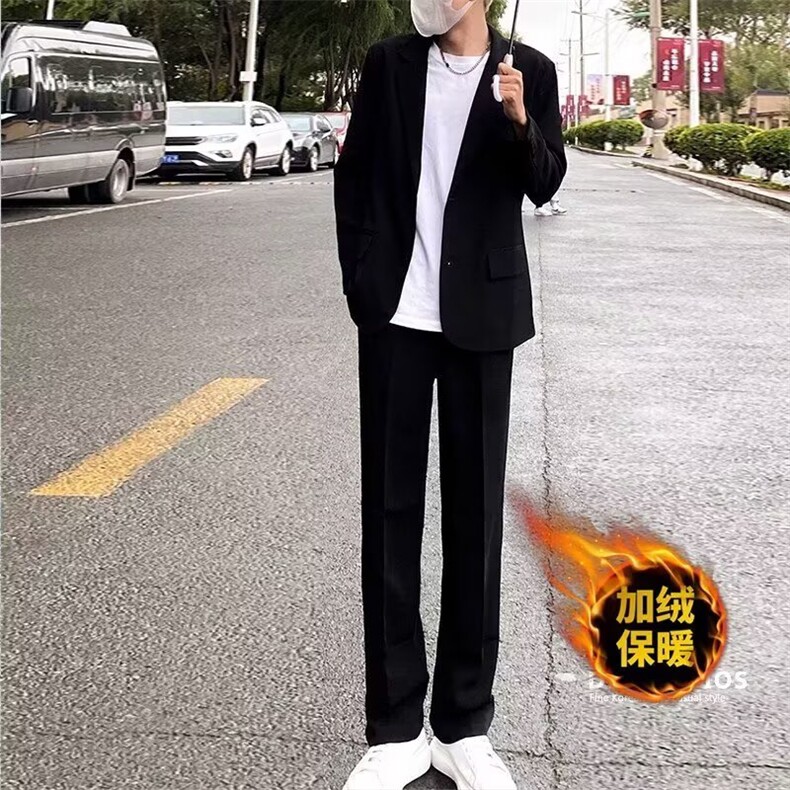 西裤男秋冬加绒直筒西装裤垂坠感宽松裤子休闲裤阔腿裤高级感长裤,男装西服套装,星座506A