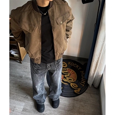 咖啡色美式复古皮衣外套男春秋短款棒球服cleanfit哈灵顿工装夹克，男装夹克，星座1116A（原606A-3）
