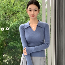 2025秋冬百搭时尚简约v领polo针织衫长袖针织衫，女装羊绒衫，玛卡隆羊绒