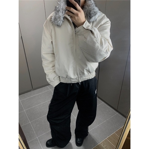 新款潮牌复古大毛领立领男女秋冬季宽松情侣百搭棉衣M8892-P100,男生穿搭高级感简约风店铺图片