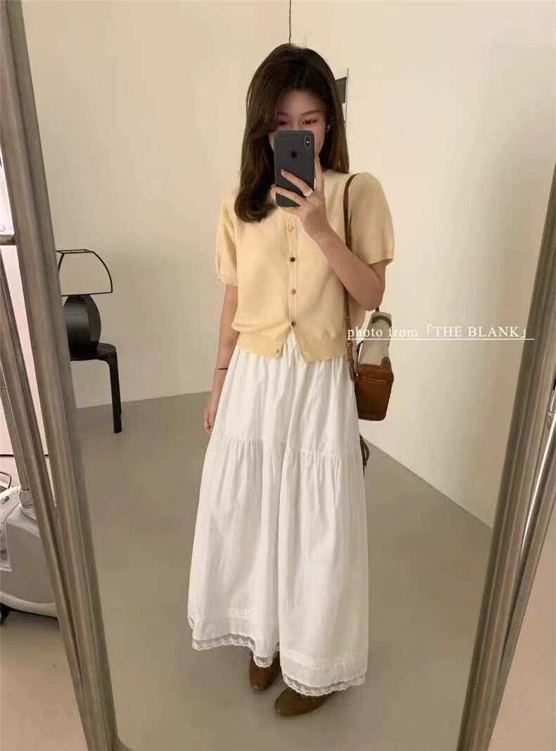 2025夏上新韩系圆领彩色扣百搭短袖针织开衫女时尚洋气,女装T恤,斯尔特羊绒